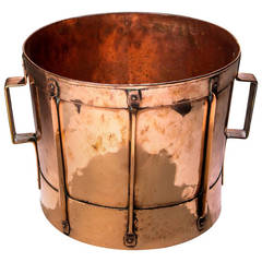 Antique French Hammered Copper Drum Cauldron
