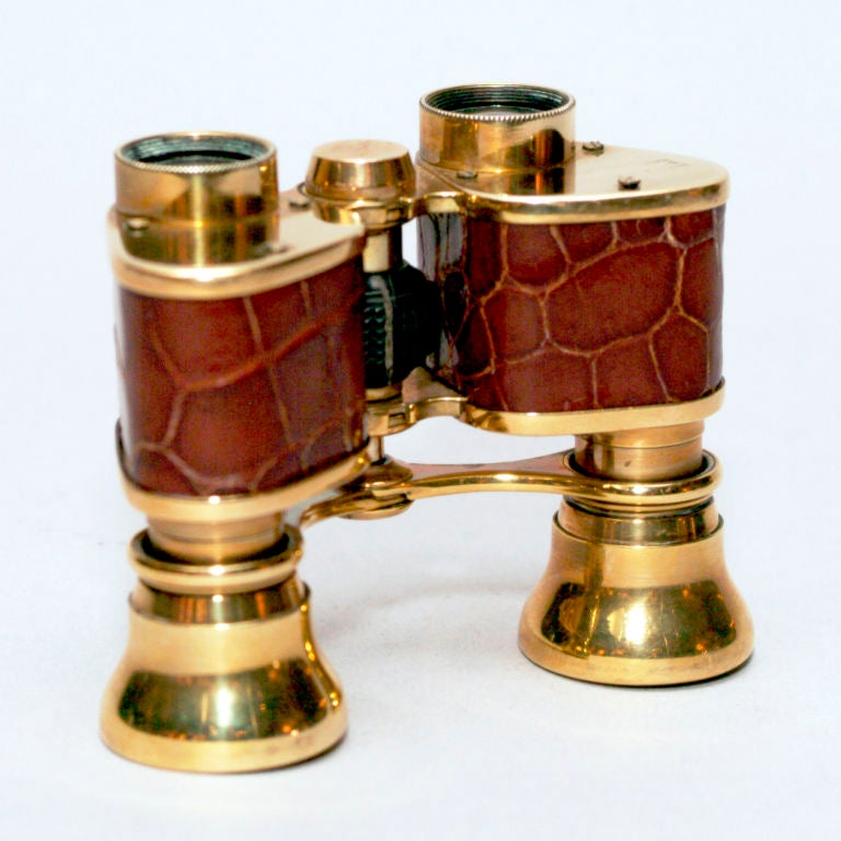 Victorian miniature brass and brown crocodile binoculars.  Perfect for the theater/opera!