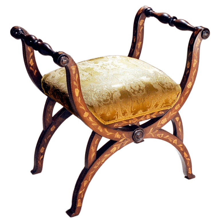 Dutch Marquetry Curule Bench For Sale