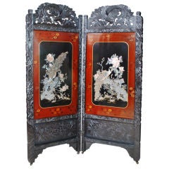 Antique Oriental Lacquered Screen