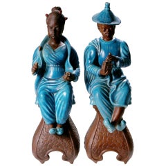 Pair of Celestial Blue Chinese Figures