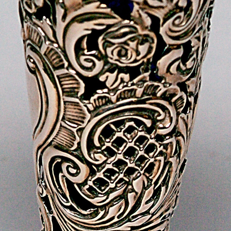English Silver and Cobalt Glass Vase