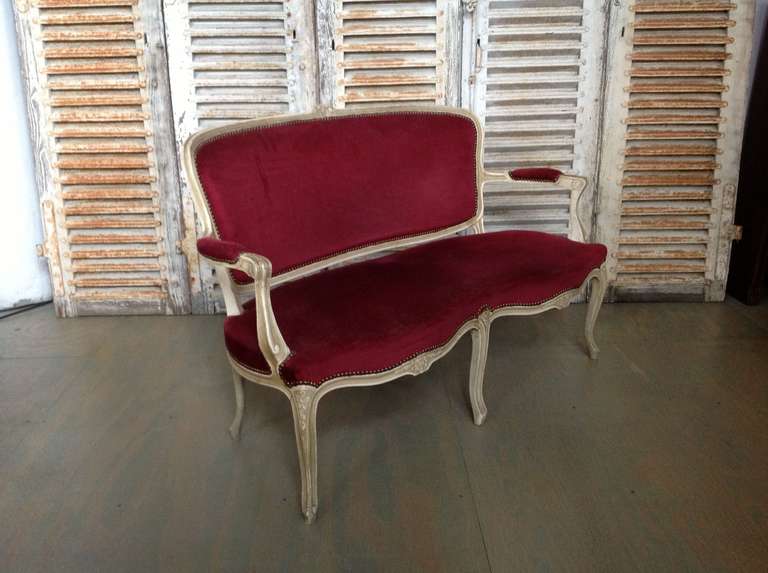 19th Century Late 19th C French Settee in Red Velvet