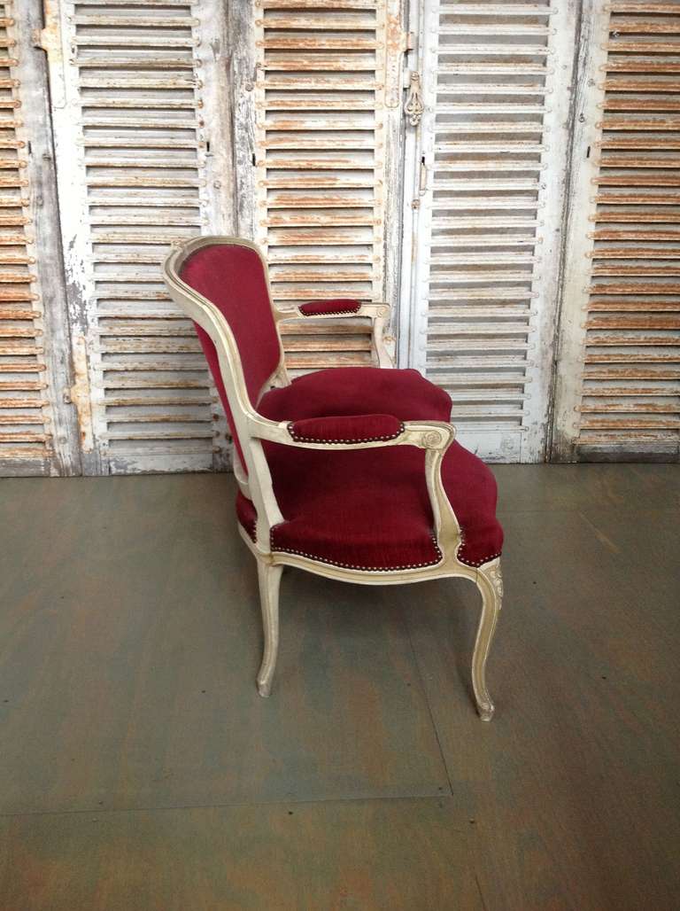 Wood Late 19th C French Settee in Red Velvet