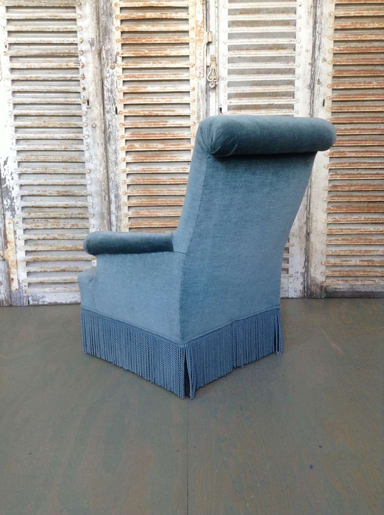 19th Century Blue Scrolled Back Napoleon III Armchair with Ottoman