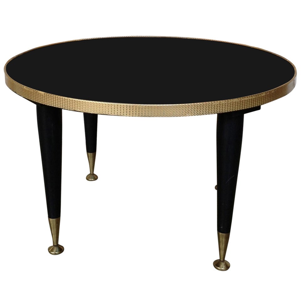 French 1960's Coffee Table with Black Glass Designed Top