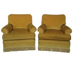 Pair of Mid Century Modern Gold Velvet Armchairs