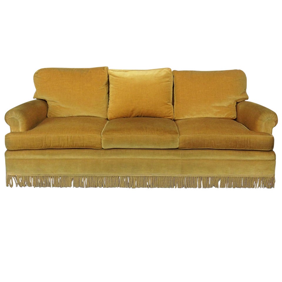 Gold Velvet Sofa with Fringe