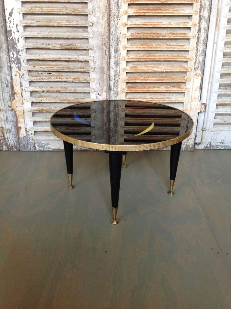 French 1960's Coffee Table with Black Glass Designed Top 2