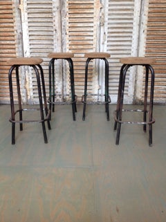 Vintage Set of 4 French 1940's Bar Stools