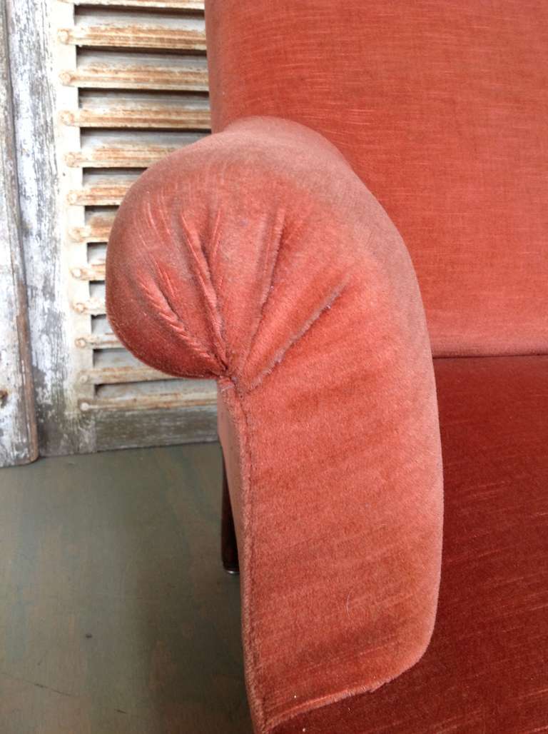 French Armchair in Salmon Colored Velvet 2