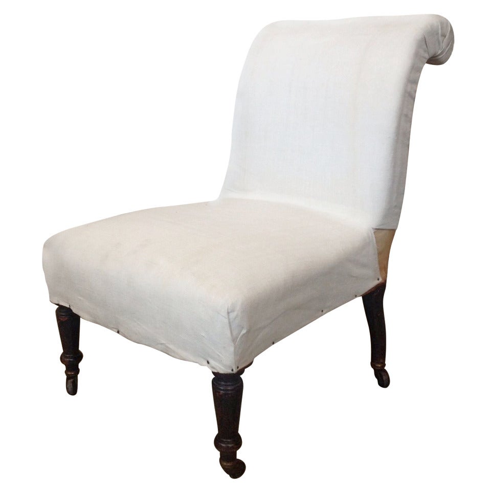 French 19th Century Slipper Chair with Rolled Back