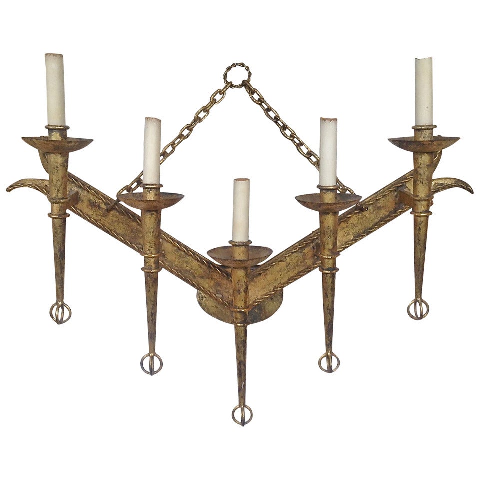 Large Spanish Gilt Metal Five Armed Sconce