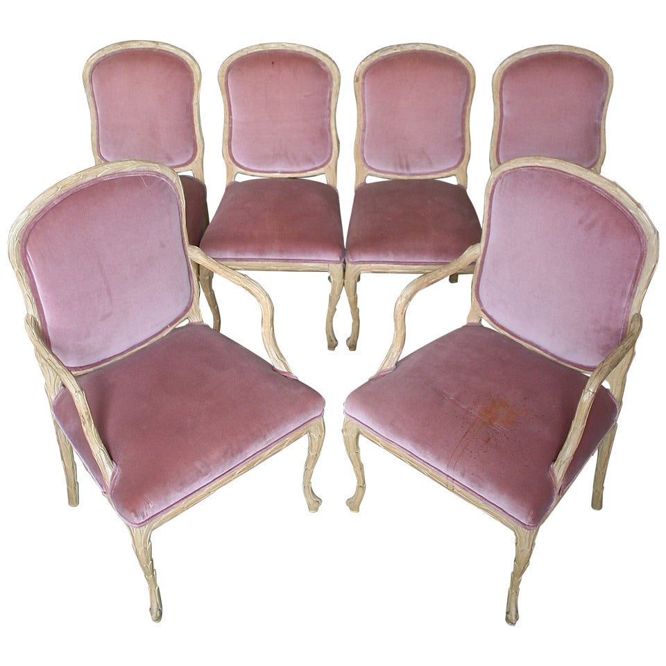 Set of Six Hand-Carved American 1960s Dining Chairs