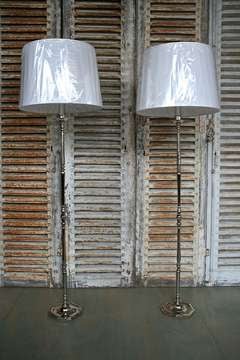 Pair of French Nickel Plated Floor lamps with Octagonal Bases