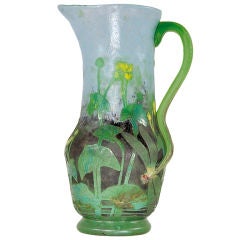 Exceptional  Daum Nancy Cameo and Applied Dragonfly Pitcher