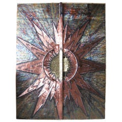 SPECTACULAR!  Pair of Sunburst Copper Front Door Panels