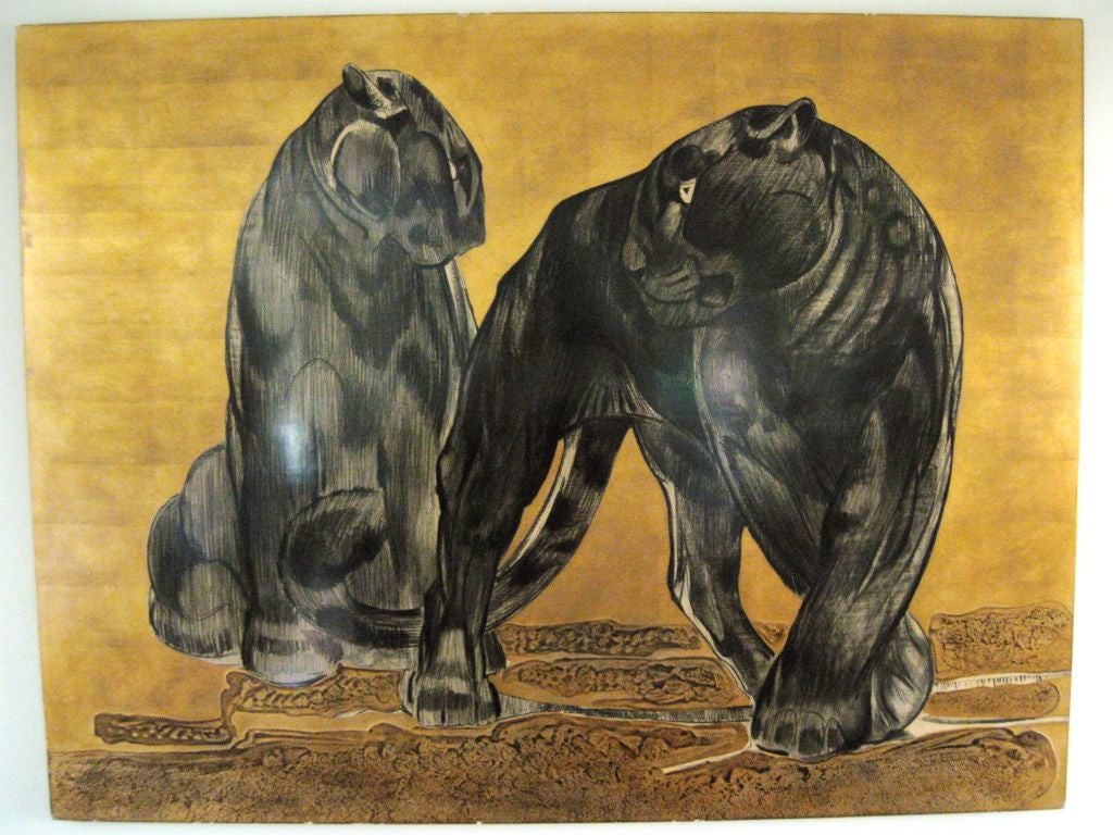 Spectacular Paul Jouve Panel : Black Panthers, 1930's 2