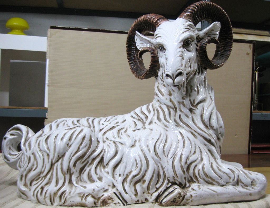Beautiful large #terracotta #Italian sculpture of a ram, resting. Fabulous on a patio, poolside, or as a center piece on a center table, console or like we have it, on a sideboard.