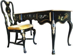 Retro Elegant Chinoiserie Bureau Plat / Desk and Chair