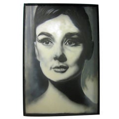 Spectacular Large vintage Blk & Wht Painting  Audrey Hepburn