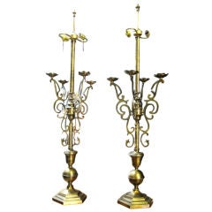 Spectacular Large Pair of Brass  Torchere Lamps