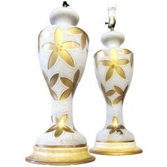 Superb Pair of Eglomise and Enamel Lamps