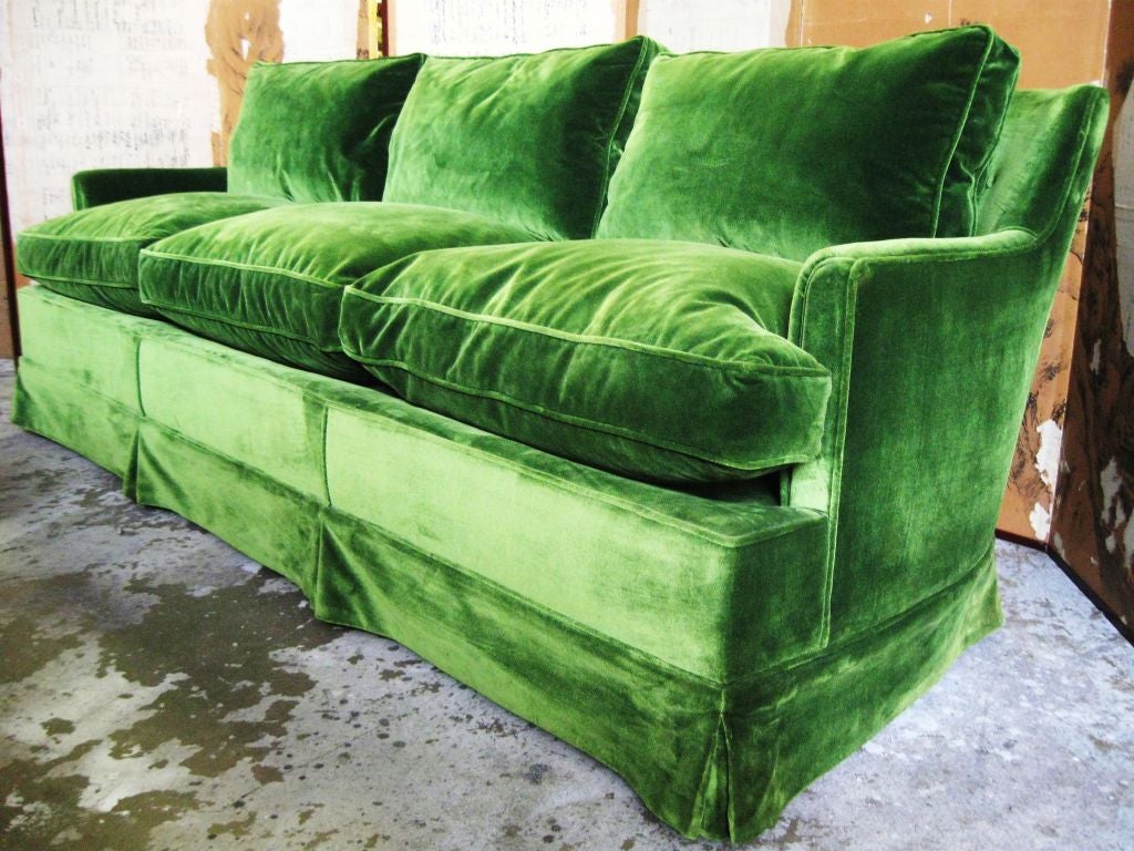 Superb #French #40's down filled sofa with rich green mohair velvet. Elegant 40's legs, curved sides, wonderfully comfortable and lush.
