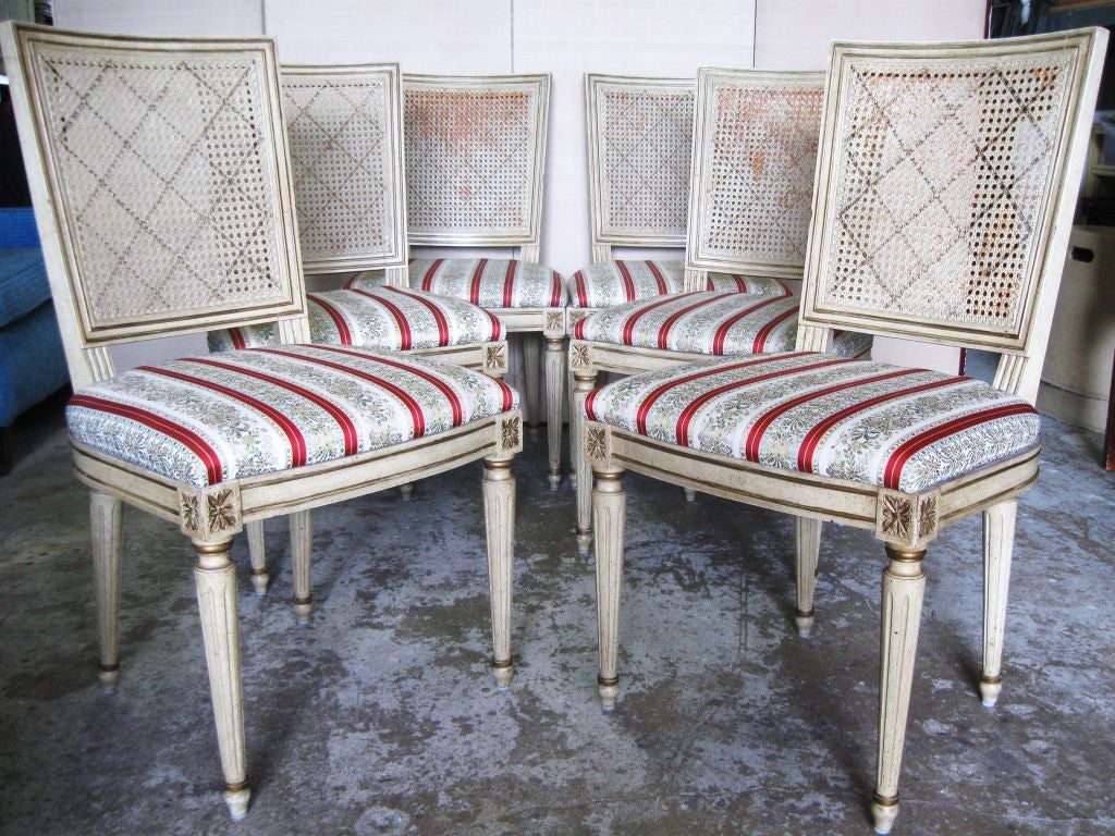 Set of 6 Traditional LXVI style Dining Chairs w/ caned backs