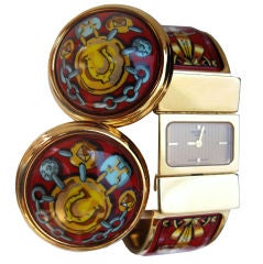 Vintage Hermes Paris 3 pc Classic Chic: Watch & Matching Enamel Earrings
