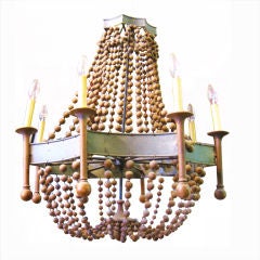 Large Italian Wood Beaded Chandelier