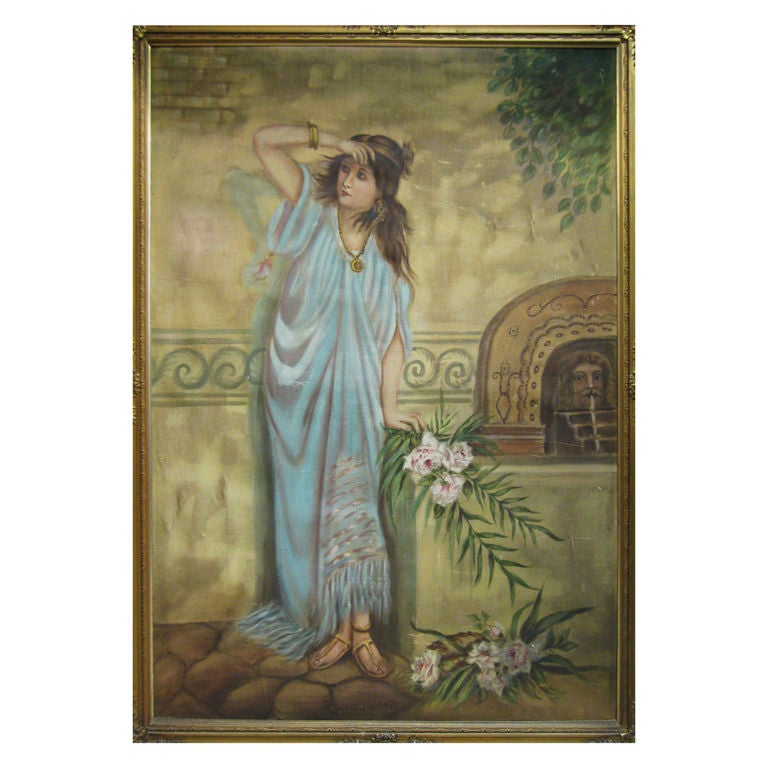 Large 19thC Painting of Rebecca At the Well
