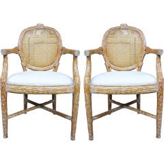 Classical Pair of Faux Bois Armchairs
