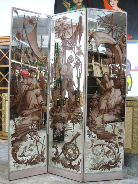 Mirrored Eglomise Room Divider By Henri Courtais 1947