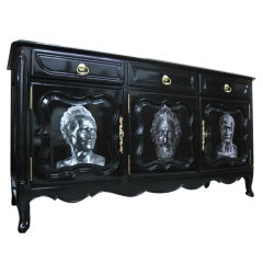 Exceptional lacquered cabinet  w/ Classical Decoupage Figures