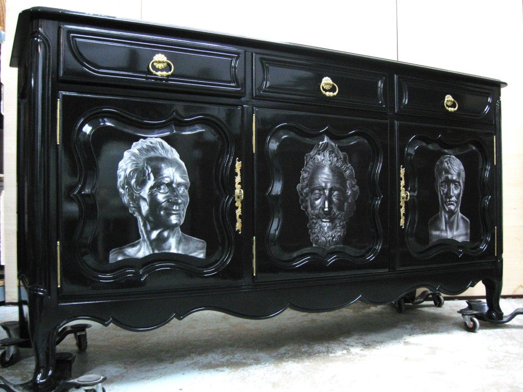 Exceptional lacquered cabinet  w/ Classical Decoupage Figures