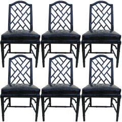 Set of 6 Lacquered and Faux Gator Chinese Chip Style Chairs