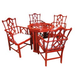 Vintage Elegant Lacquered Chinese Chippendale Style Table & Chairs