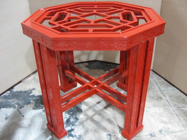 Elegant Lacquered Chinese Chippendale Style Table & Chairs 1
