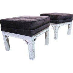 Retro Pair of Chinese Chippendale Style Benches / Stools