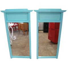 Vintage Pair of Pagoda Top Lacquered Mirrors