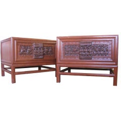 Bold Pair of Carved Side Tables