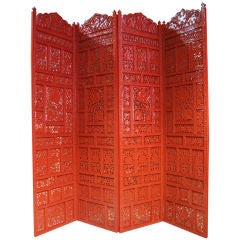 Superb Carved Lacquered Screen / Room Divider