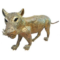 Decoupage Brass Signed Sculpture Wild Cat! Vintage Decoupage Brass Signed Sculpture Wild Cat!