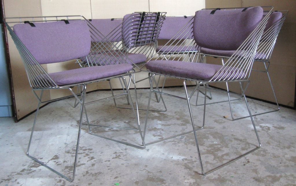Late 20th Century Set of 6 Chrome Wire Frame Dining Chairs: 70's
