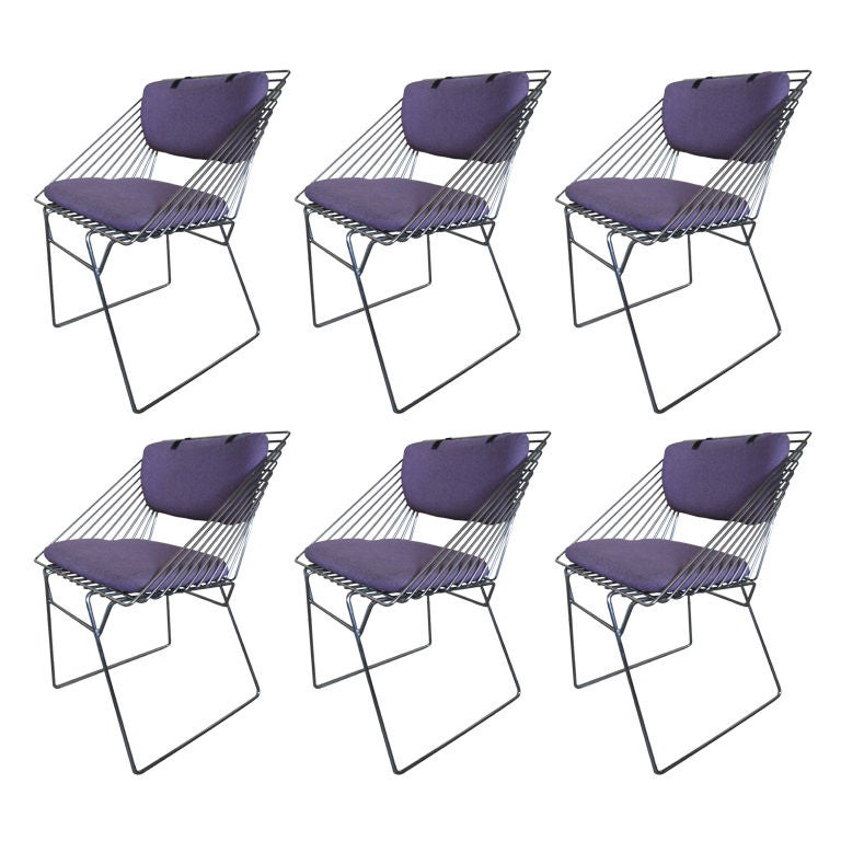 Set of 6 Chrome Wire Frame Dining Chairs: 70's