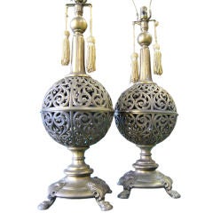 Vintage Elegant Pair of Spherical Lamps