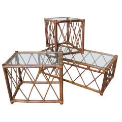 3 piece Mid Century Bamboo Coffee & Side Tables