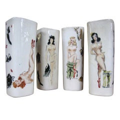 Hot Set of 4 "PINUP" 50's Ceramic Tall Glasses