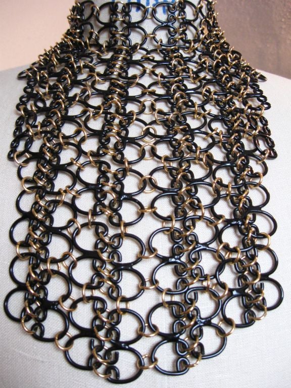 Spectacular large Italian wraparound link necklace / choker, with two tone links, brass and black, wraps beautifully around the neck as a #faux turtle neck inspired piece. Falls wonderfully and is adjustable and comfortable. Very much in the style